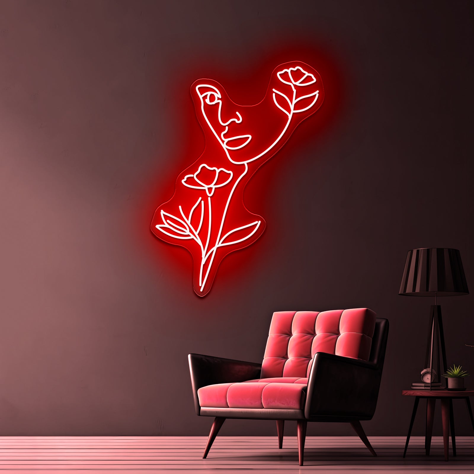 Nature Woman Head Line Art Female Face Art Print Wall Artwork Neon Signs | Shineneon