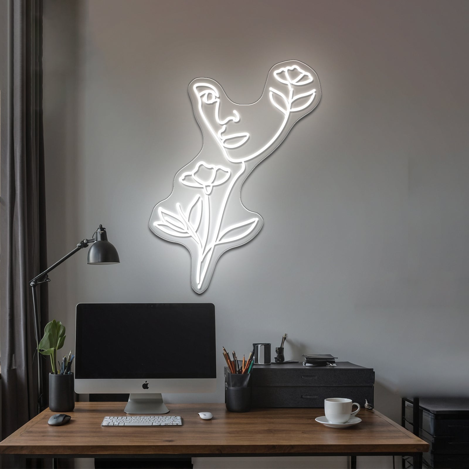 Nature Woman Head Line Art Female Face Art Print Wall Artwork Neon Signs | Shineneon