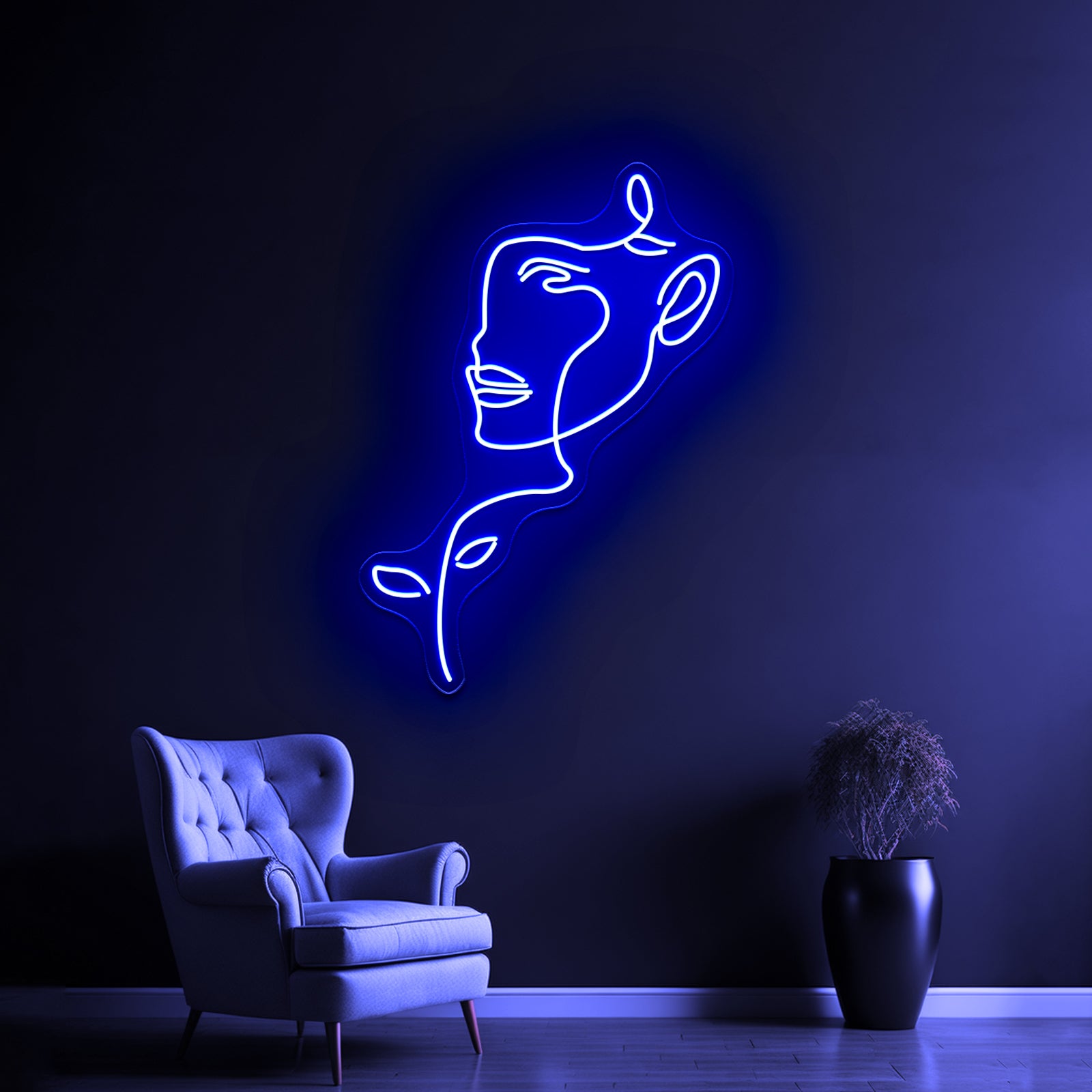 Nature Woman Head Line Art Female Face Wall Artwork Neon Signs | Shineneon