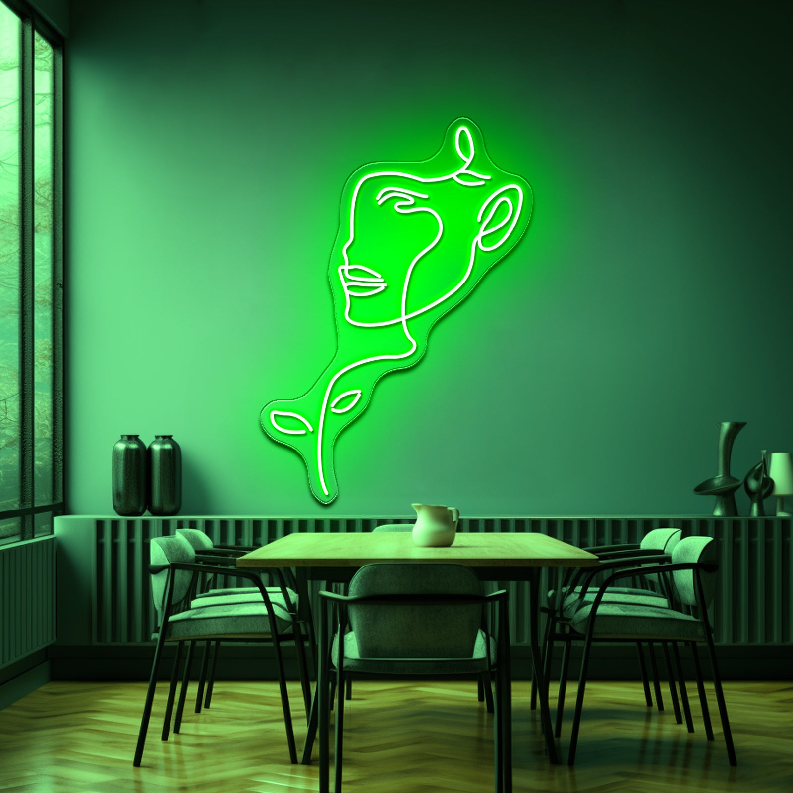 Nature Woman Head Line Art Female Face Wall Artwork Neon Signs | Shineneon