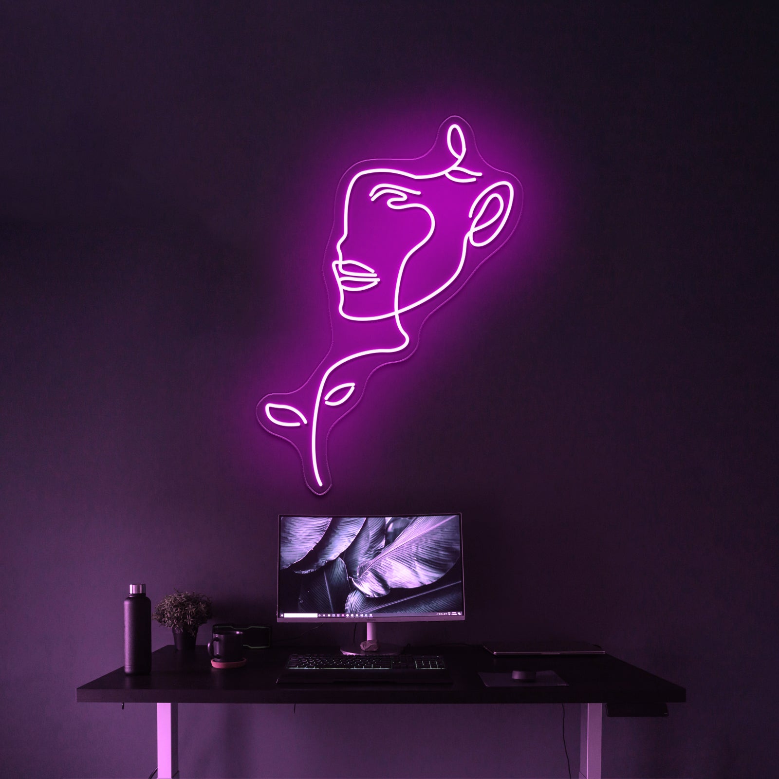 Nature Woman Head Line Art Female Face Wall Artwork Neon Signs | Shineneon