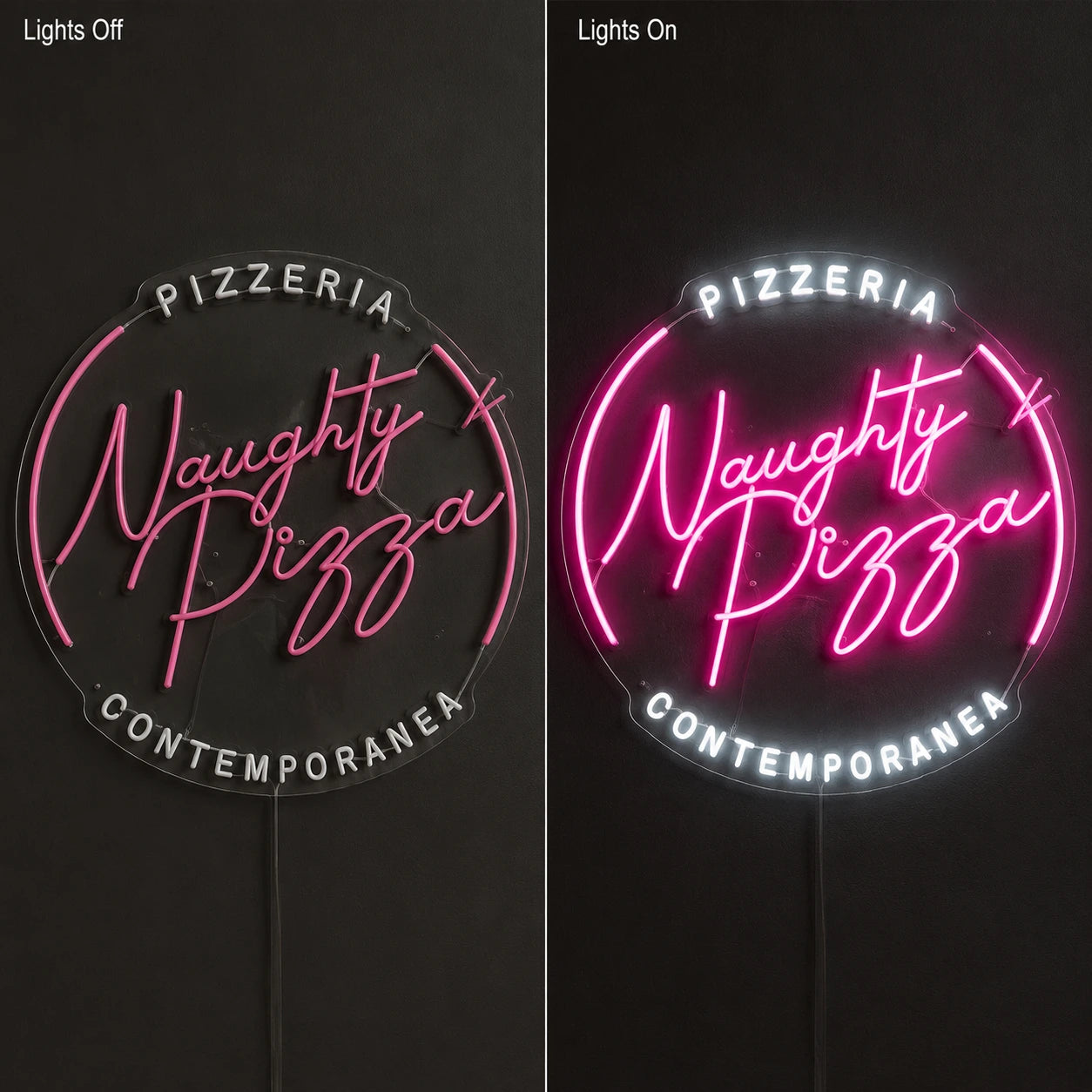Naughty Pizza LED Neon Sign - 06 Day Night Comparison