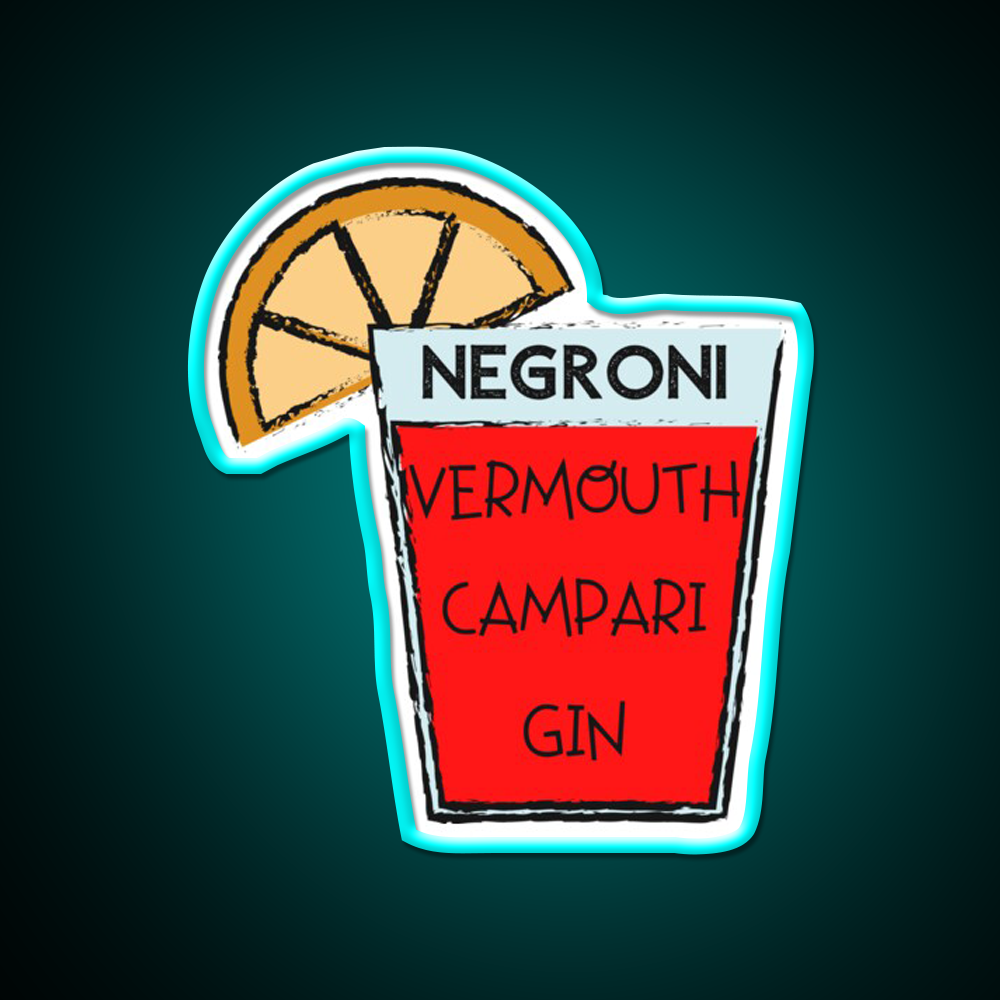 Negroni Vermouth Campari Gin Cocktail Bar Decor Led Neon Sign Rgb Color - Size and dimension reference