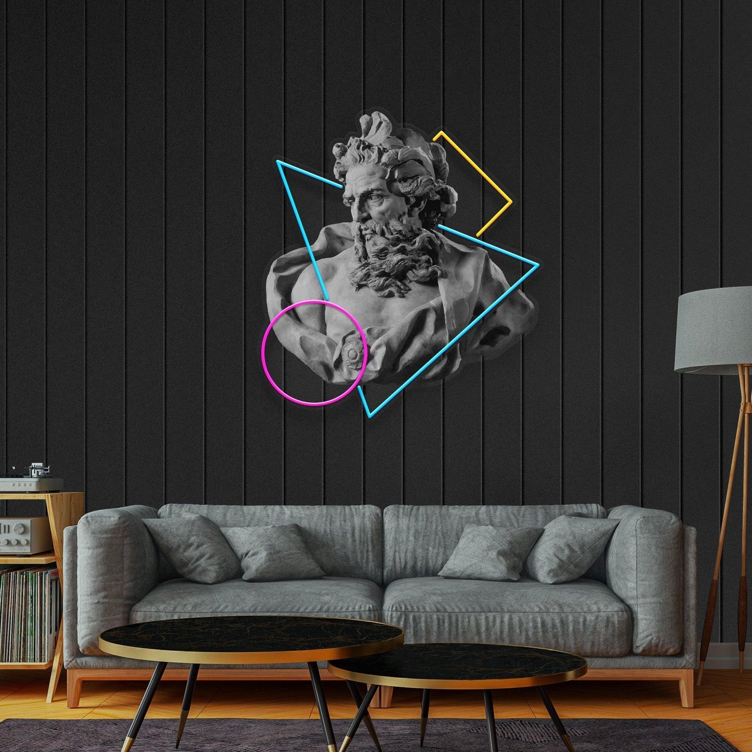 Neptune God Blue-Pink-Orange Geometric Uv Printed Led Neon Sign Art Decor | Shineneon