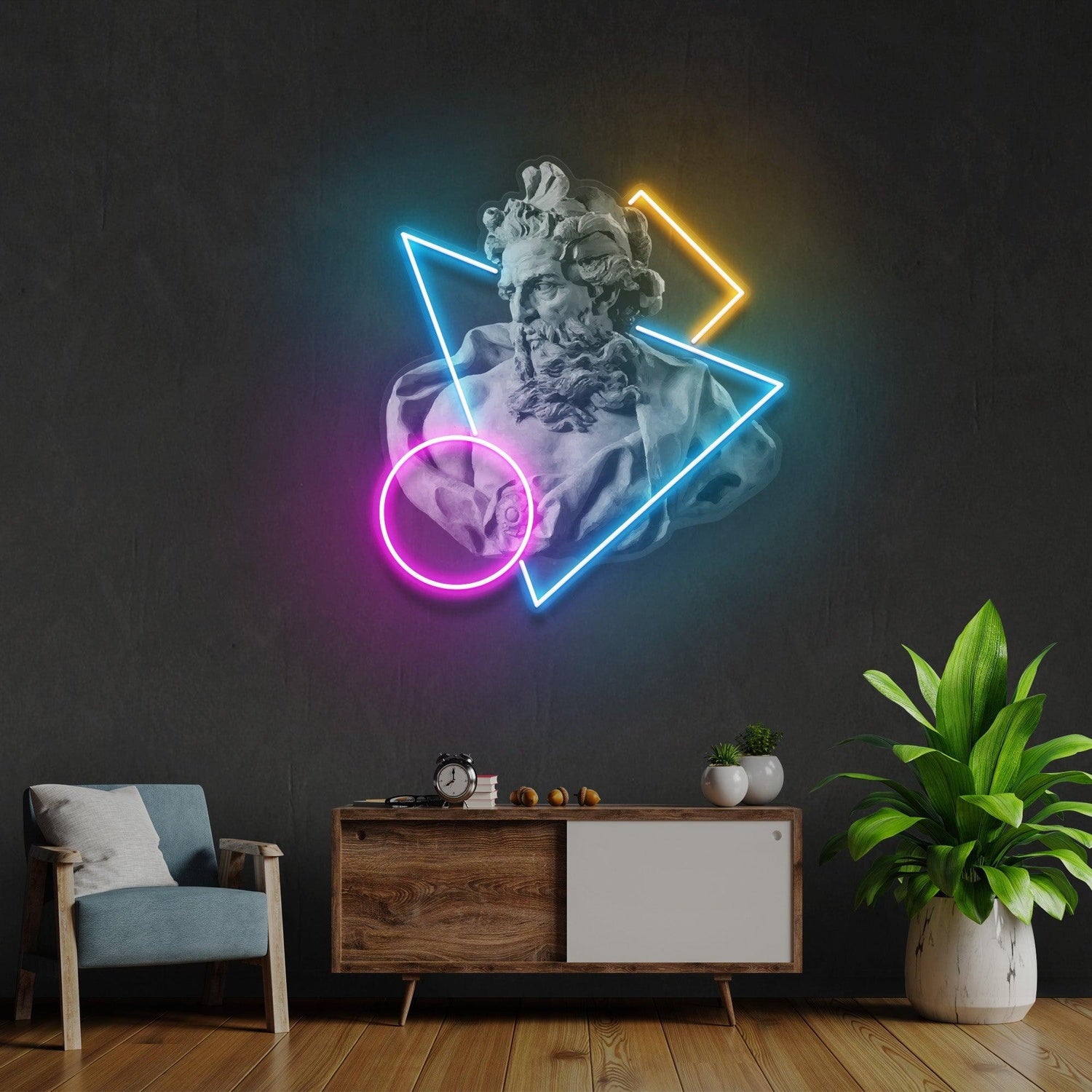 Neptune God Blue-Pink-Orange Geometric Uv Printed Led Neon Sign Art Decor | Shineneon
