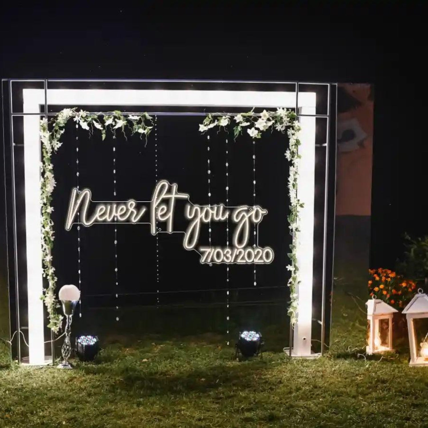 Never Let You Go Warm White Script LED Neon Sign for Outdoor Wedding Decor | Shineneon