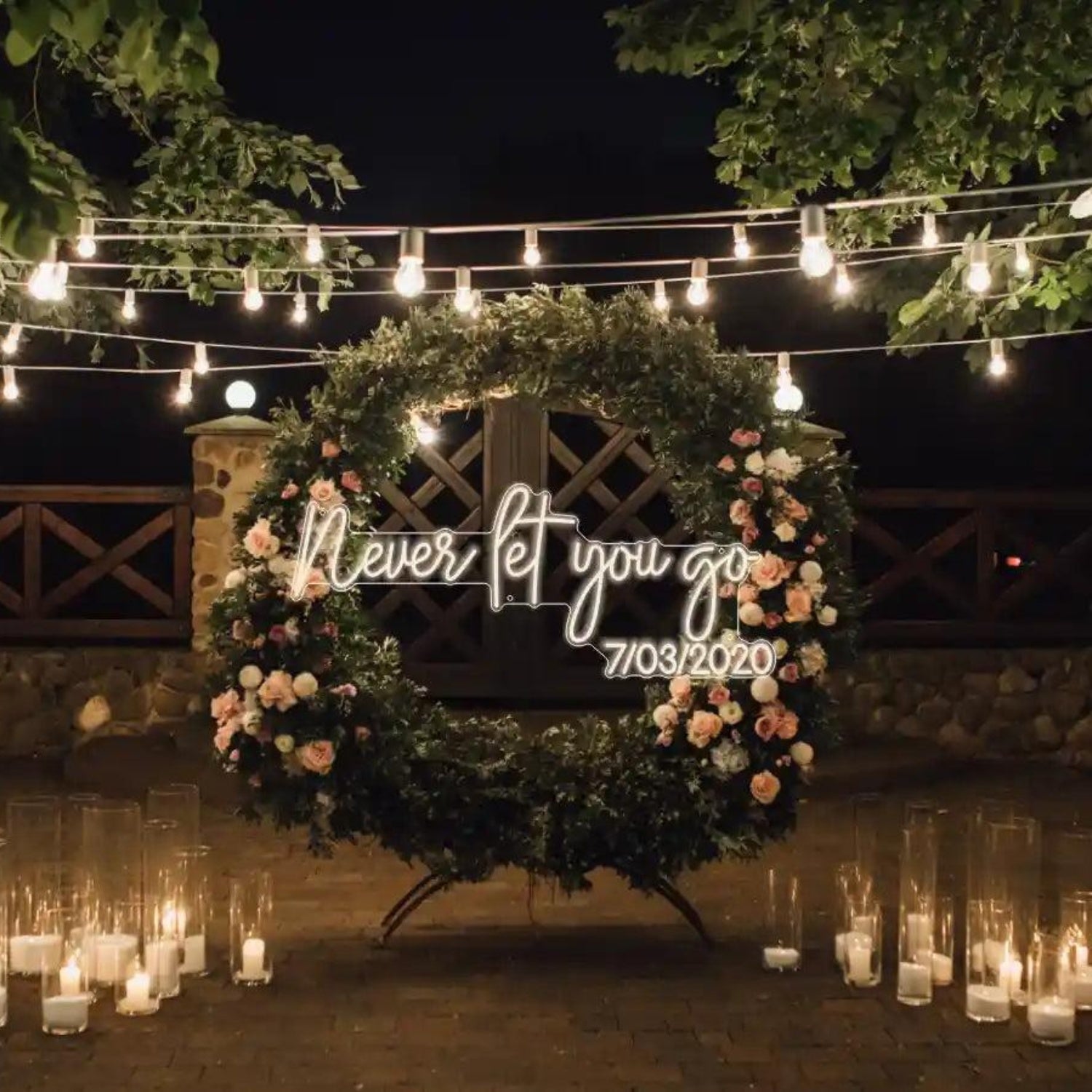 Never Let You Go Warm White Script LED Neon Sign for Outdoor Wedding Decor | Shineneon