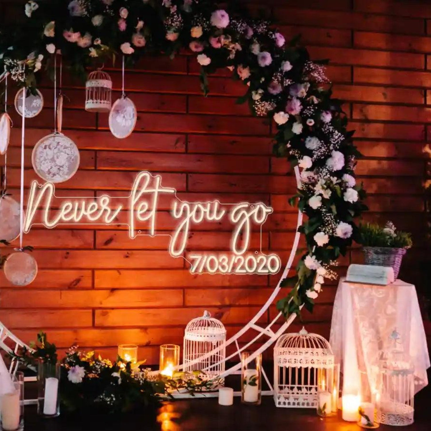Never Let You Go Warm White Script LED Neon Sign for Outdoor Wedding Decor | Shineneon