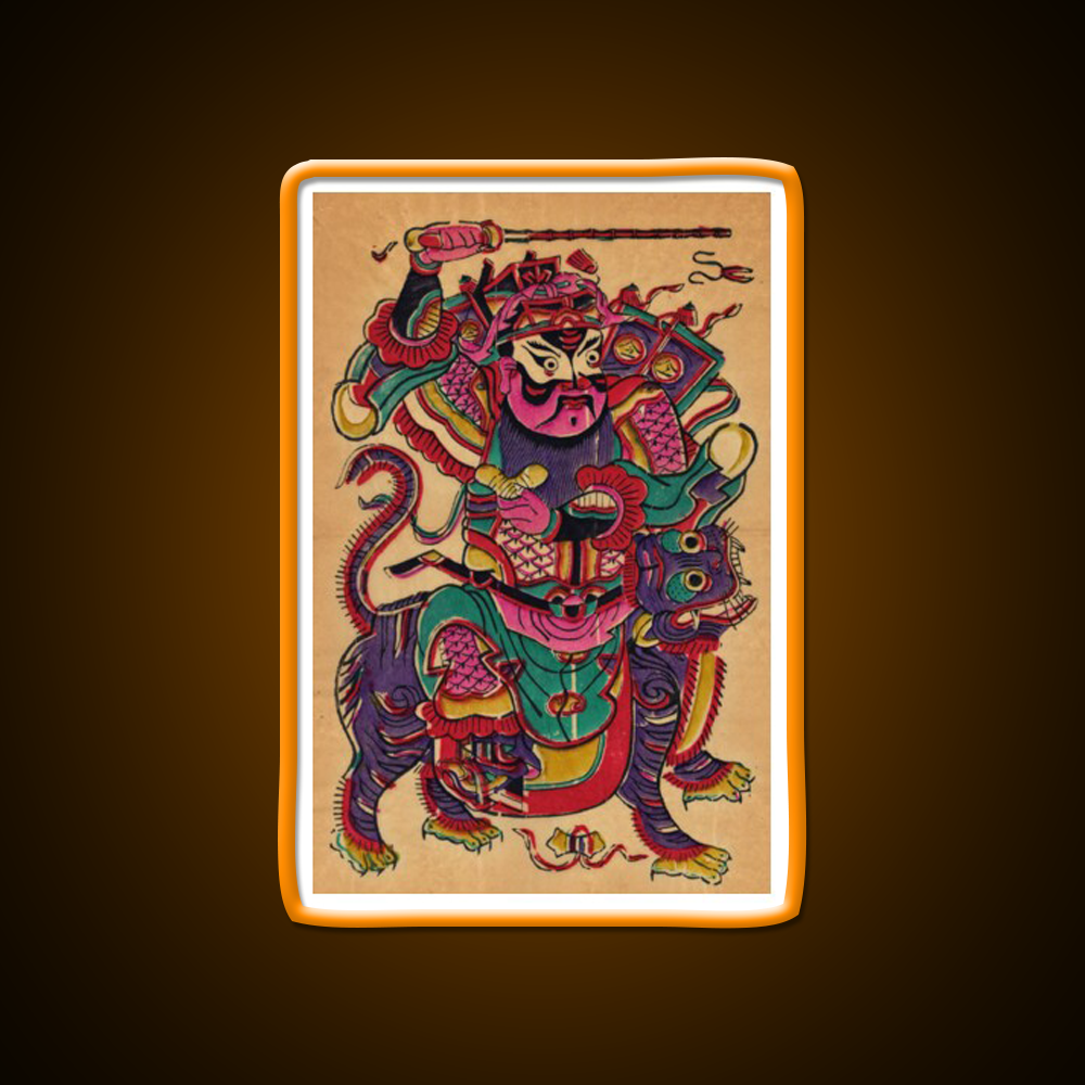 New Year Picture Of Door God Zhao Gongming Led Neon Sign Chinese Food Rgb Color