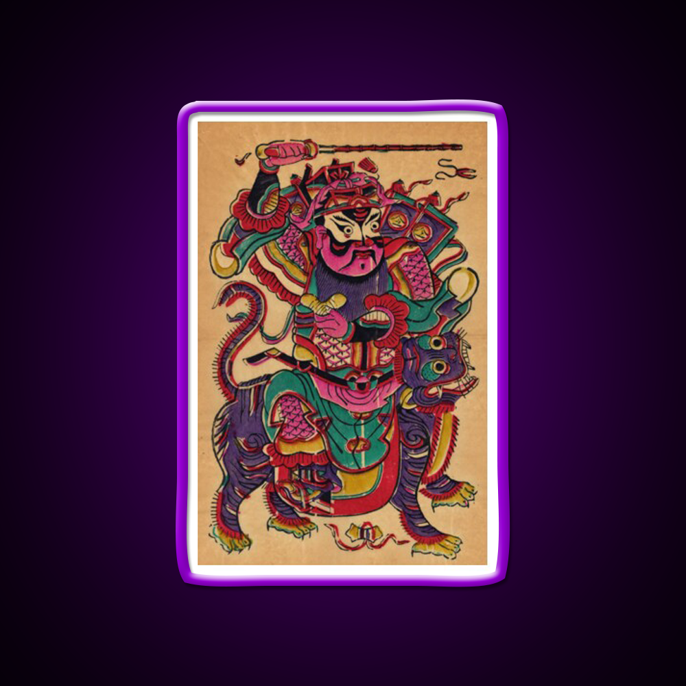 New Year Picture Of Door God Zhao Gongming Led Neon Sign Chinese Food Rgb Color