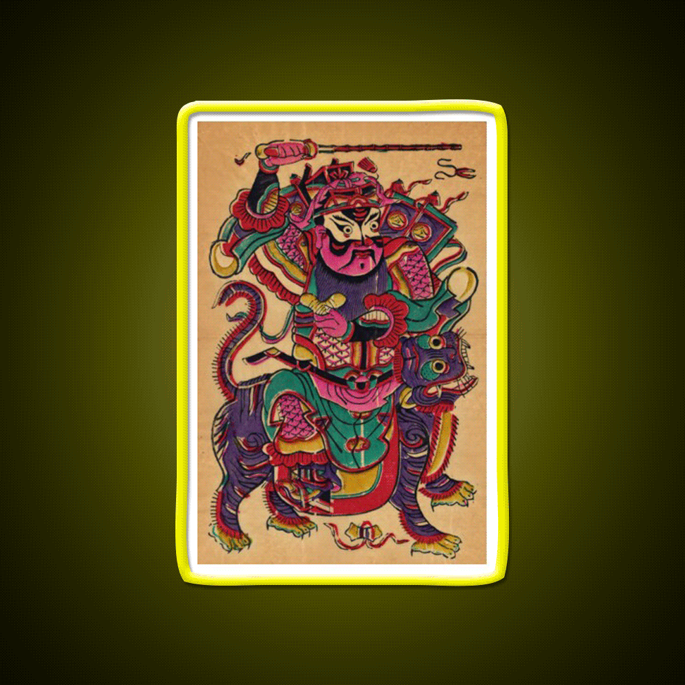 New Year Picture Of Door God Zhao Gongming Led Neon Sign Chinese Food Rgb Color