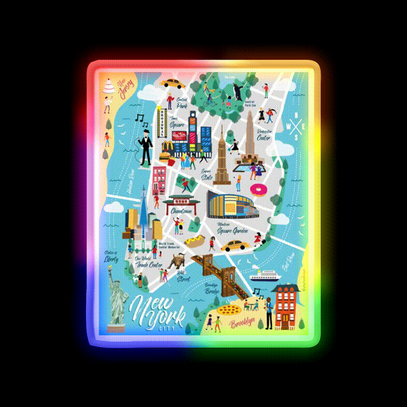 New York City Map Asian Cultural Led Neon Sign Rgb Color - LED neon sign close-up detail