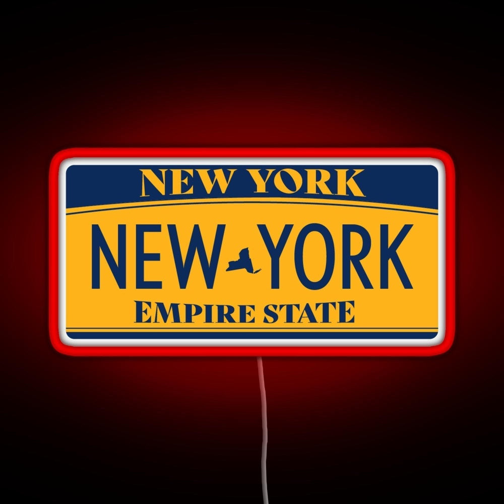 New York License Plate Sticker Rgb Neon Sign - LED neon sign close-up detail