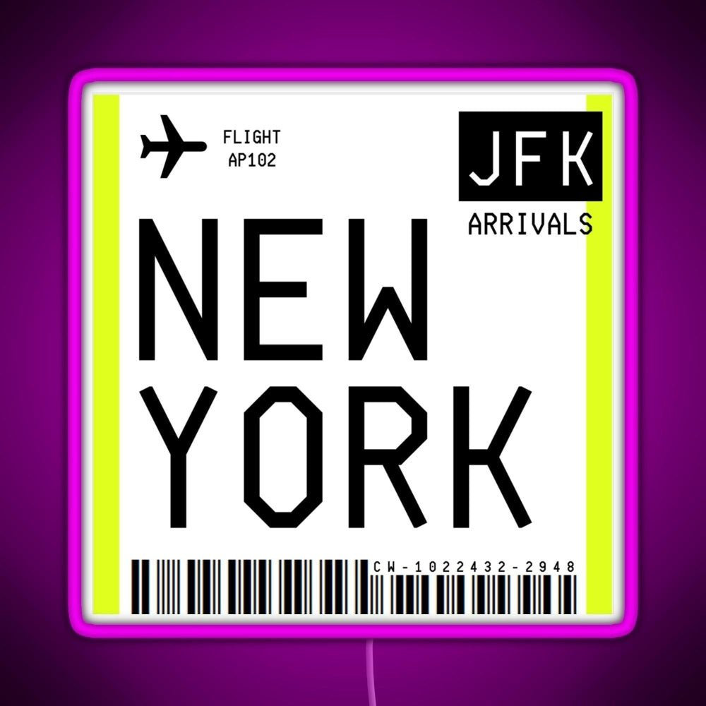New York Mini Boarding Pass Rgb Led Neon Sign Pop Wall Art - Shineneon