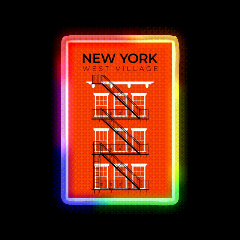 New York West Village Fire Escape Asian Cultural Led Neon Sign Rgb Color - LED neon sign close-up detail