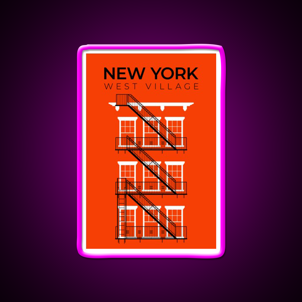New York West Village Fire Escape Asian Cultural Led Neon Sign Rgb Color - Neon sign mounted on wall in room