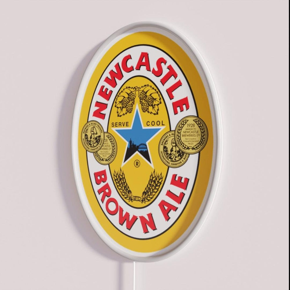 Newcastle Brown Ale Beer Rgb Led Neon Sign - Neon sign mounted on wall in room