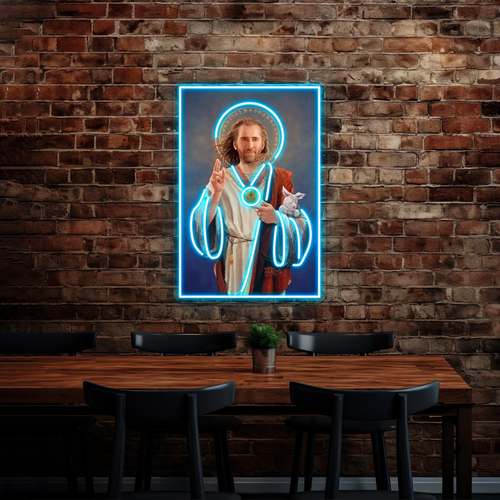Nicolas Cage Saint Original Religious Painting Artwork Neon Sign Led | Shineneon