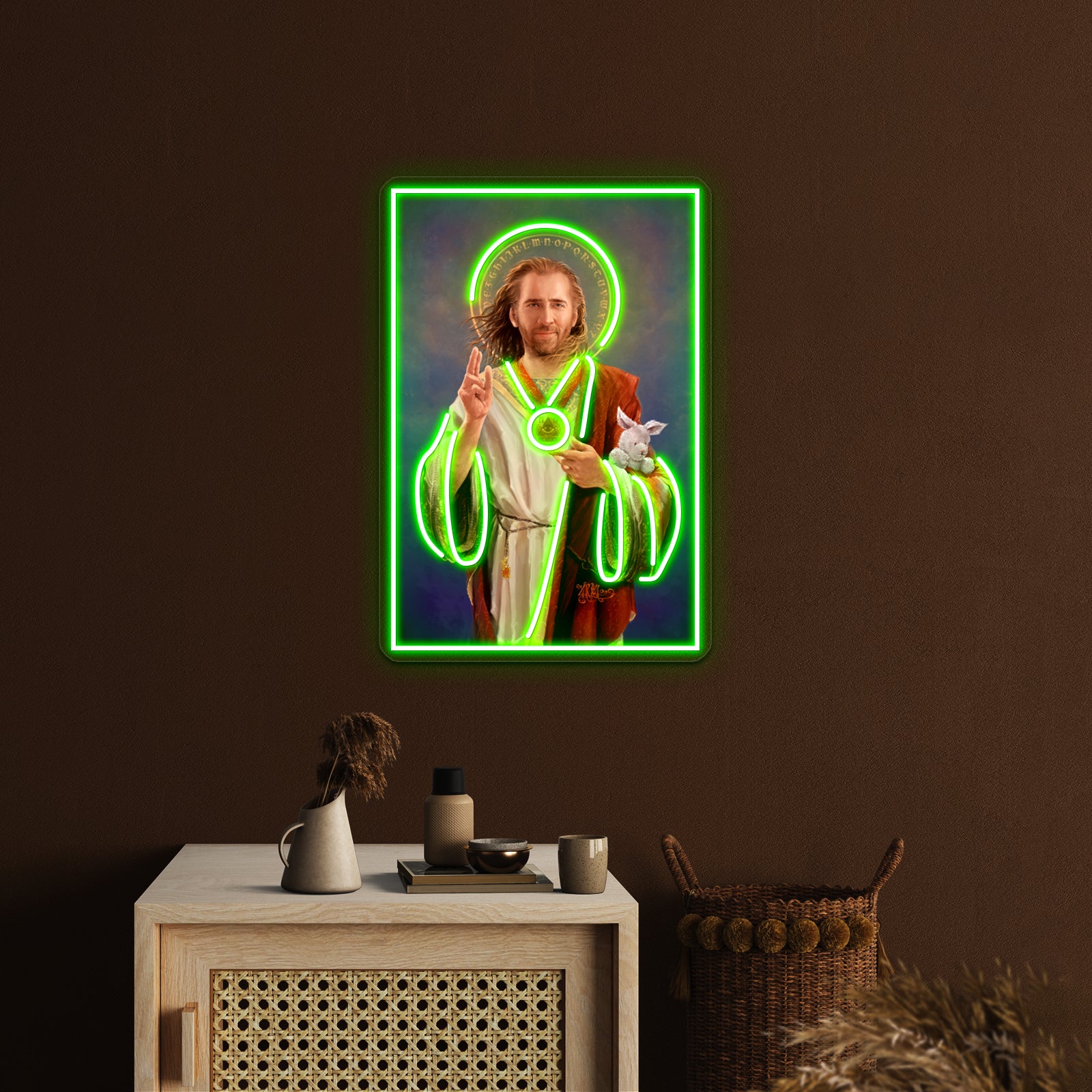 Nicolas Cage Saint Original Religious Painting Artwork Neon Sign Led | Shineneon