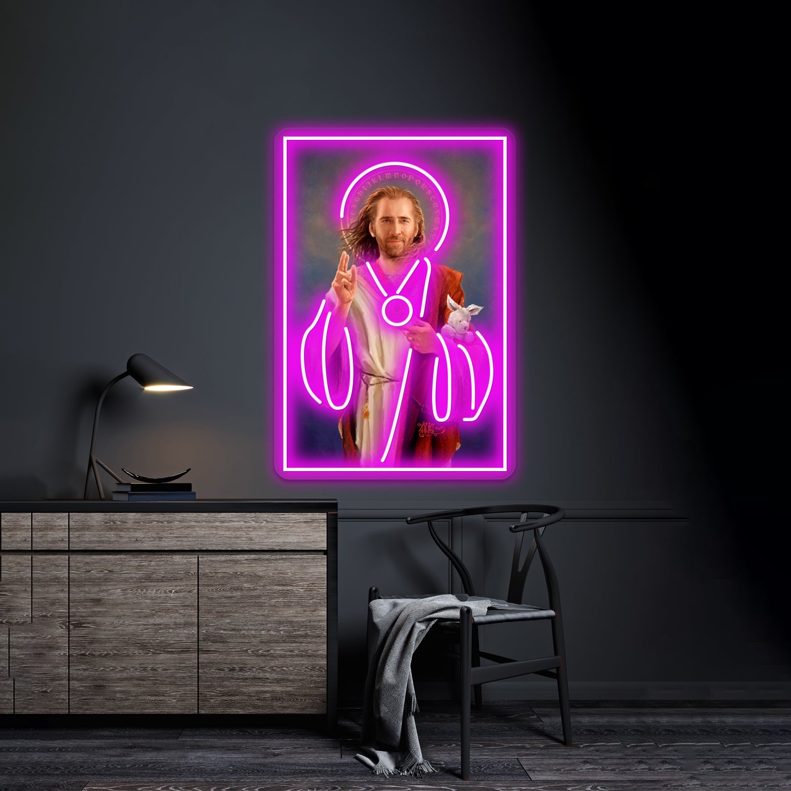 Nicolas Cage Saint Original Religious Painting Artwork Neon Sign Led | Shineneon