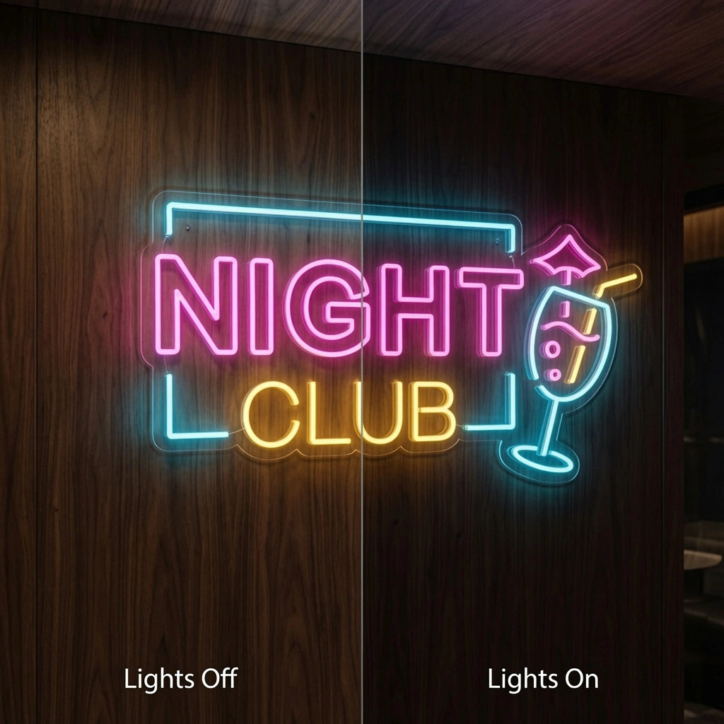 Night Club LED Neon Sign - 06 Day Night Comparison