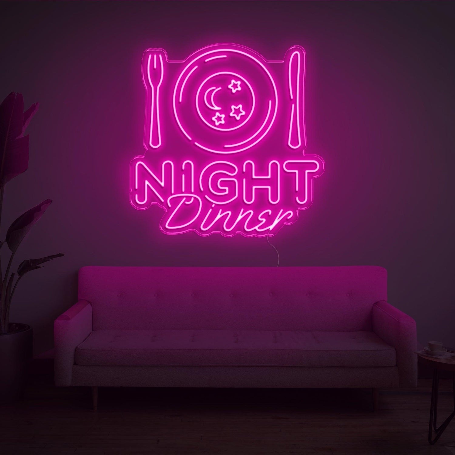 Night Dinner Light Blue Moon Stars Led Neon Sign | Shineneon