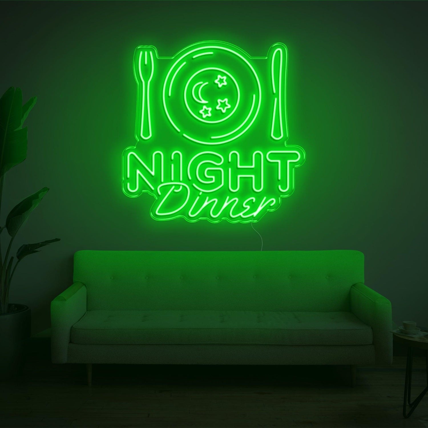 Night Dinner Light Blue Moon Stars Led Neon Sign | Shineneon