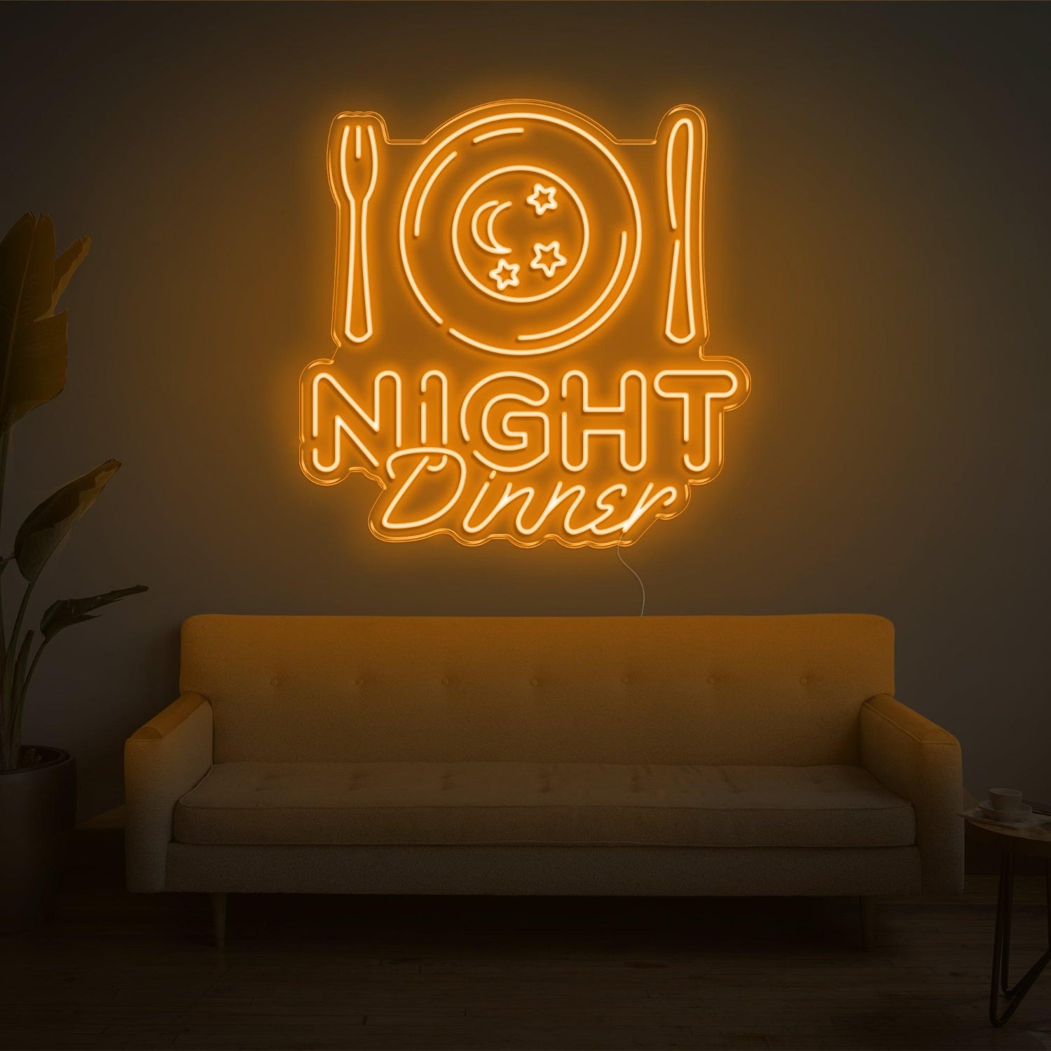 Night Dinner Light Blue Moon Stars Led Neon Sign | Shineneon