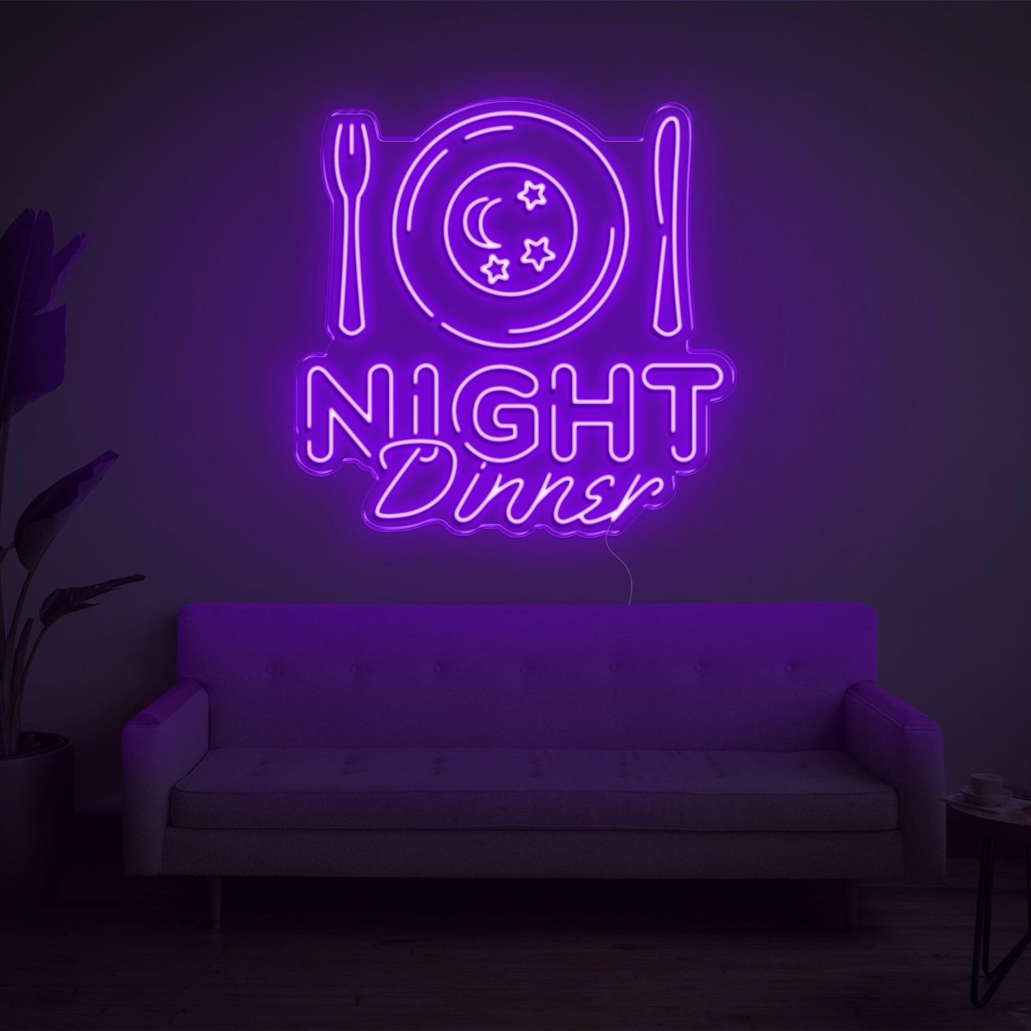 Night Dinner Light Blue Moon Stars Led Neon Sign | Shineneon
