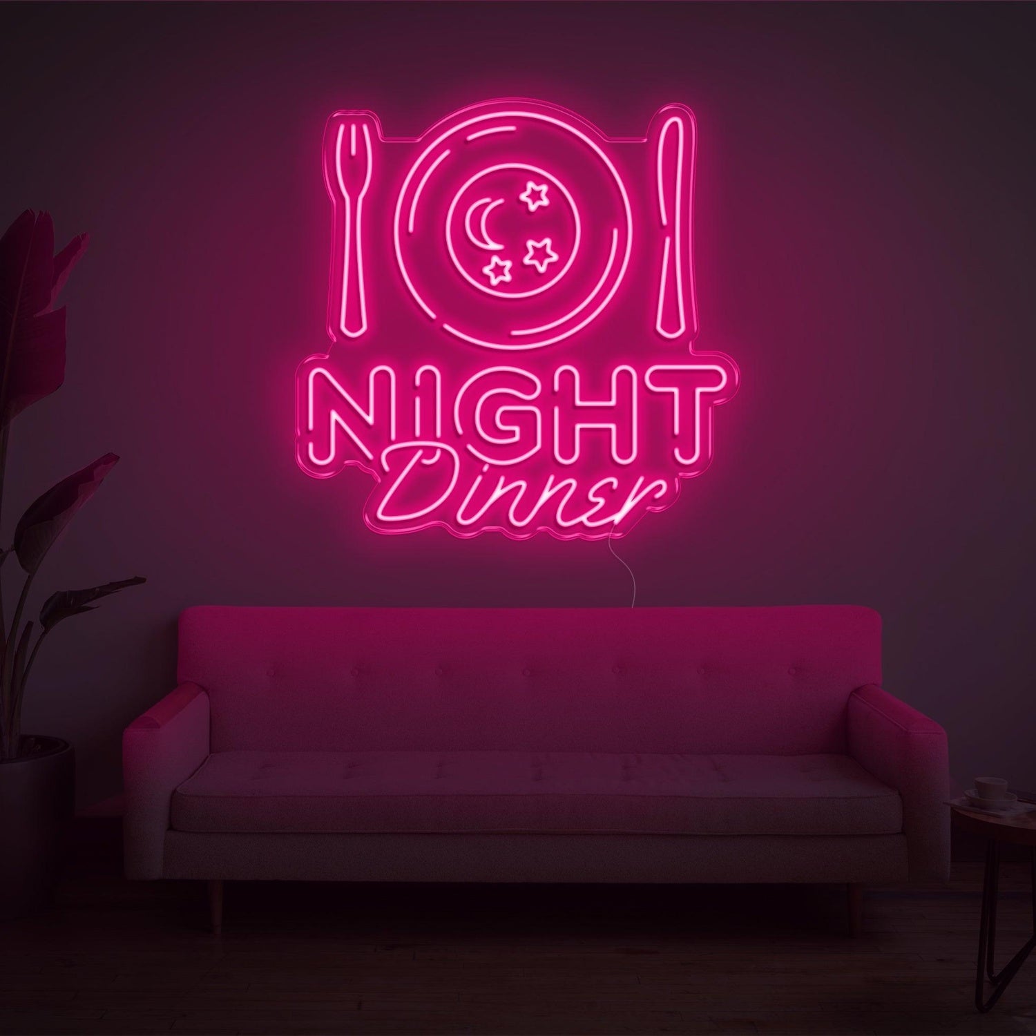 Night Dinner Light Blue Moon Stars Led Neon Sign | Shineneon