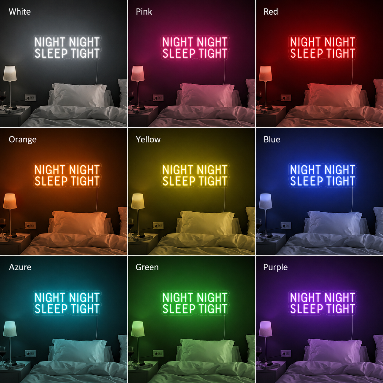 Night Night Sleep Tight LED Neon Sign - 05 Color Grid