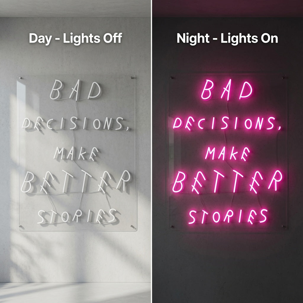 No Bad Days Cursive Home Decor LED Neon Sign - 06 Day Night Comparison