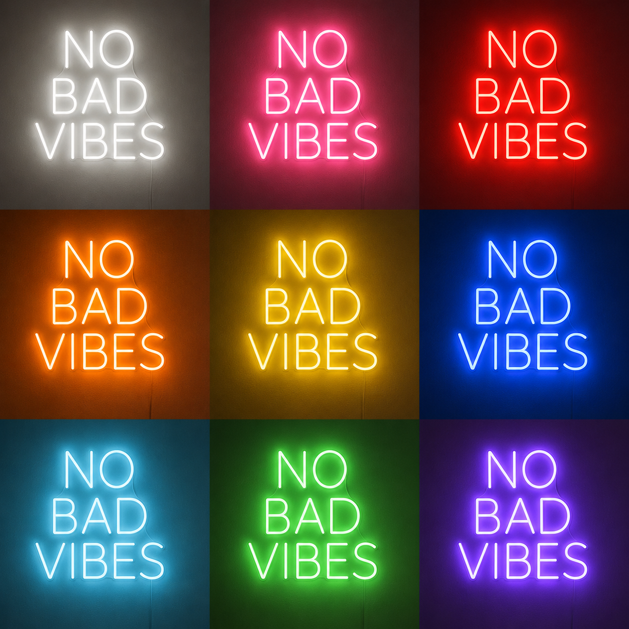 No Bad Vibes Wall Decor LED Neon Sign - 05 Color Grid