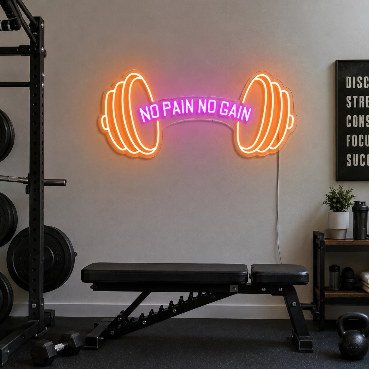 No Pain No Gain Dumbbell Neon Sign LED Neon Sign real lifestyle scene