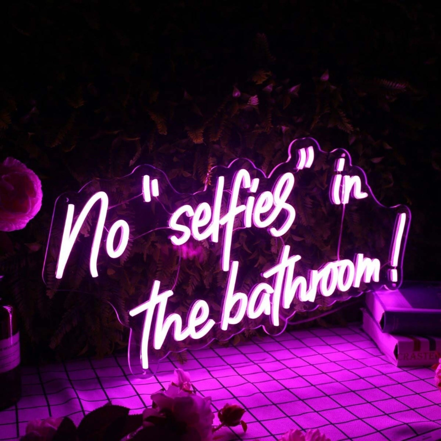 No Selfies In The Bathroom Purple Led Neon Sign - Shineneon