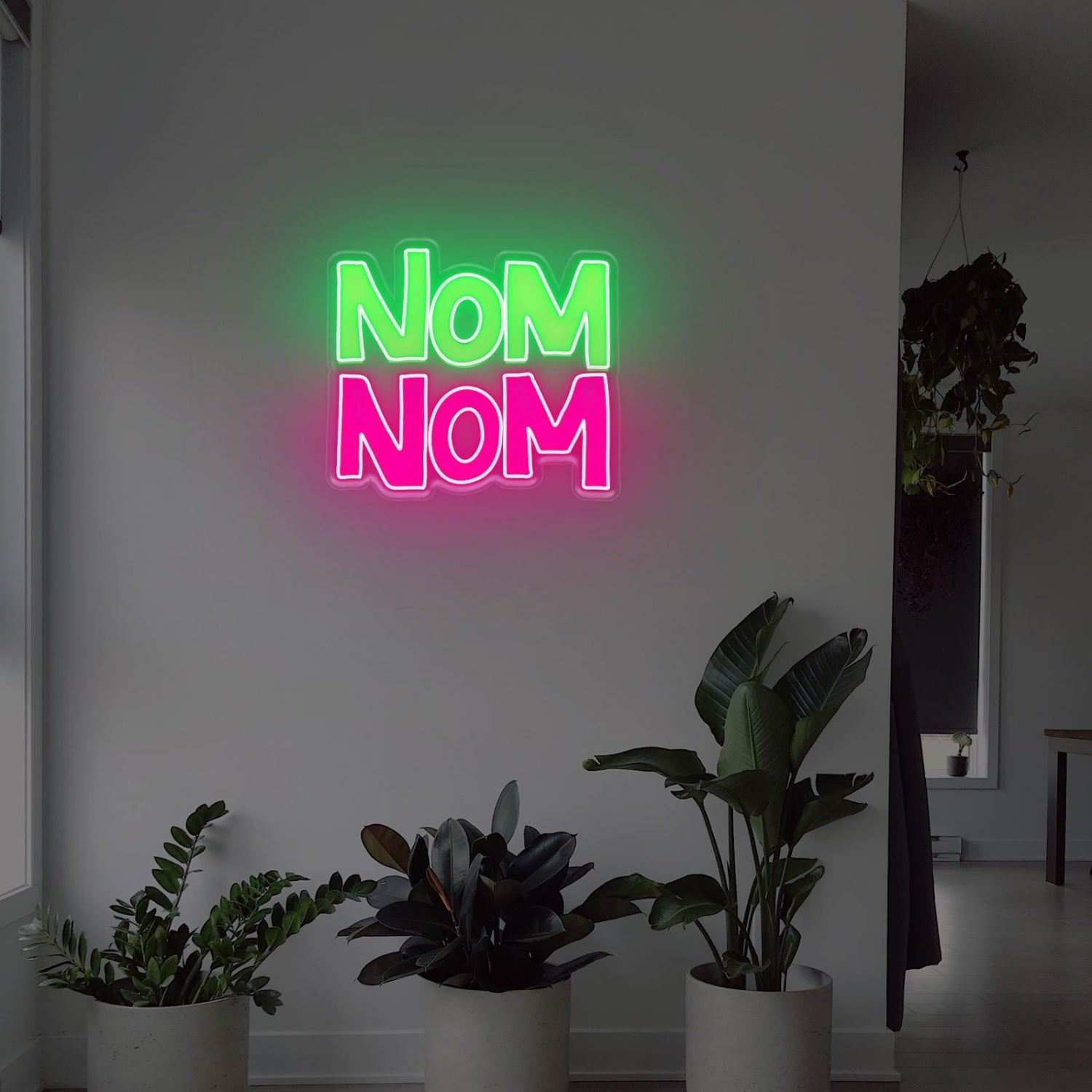 Nom Nom Led Neon Sign In Green And Pink For Cozy Home Decor | Shineneon
