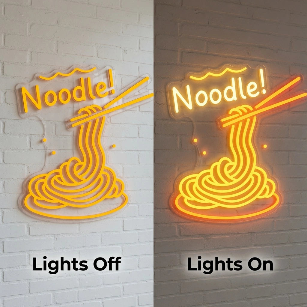 Noodle Wall Decor LED Neon Sign - 06 Day Night Comparison