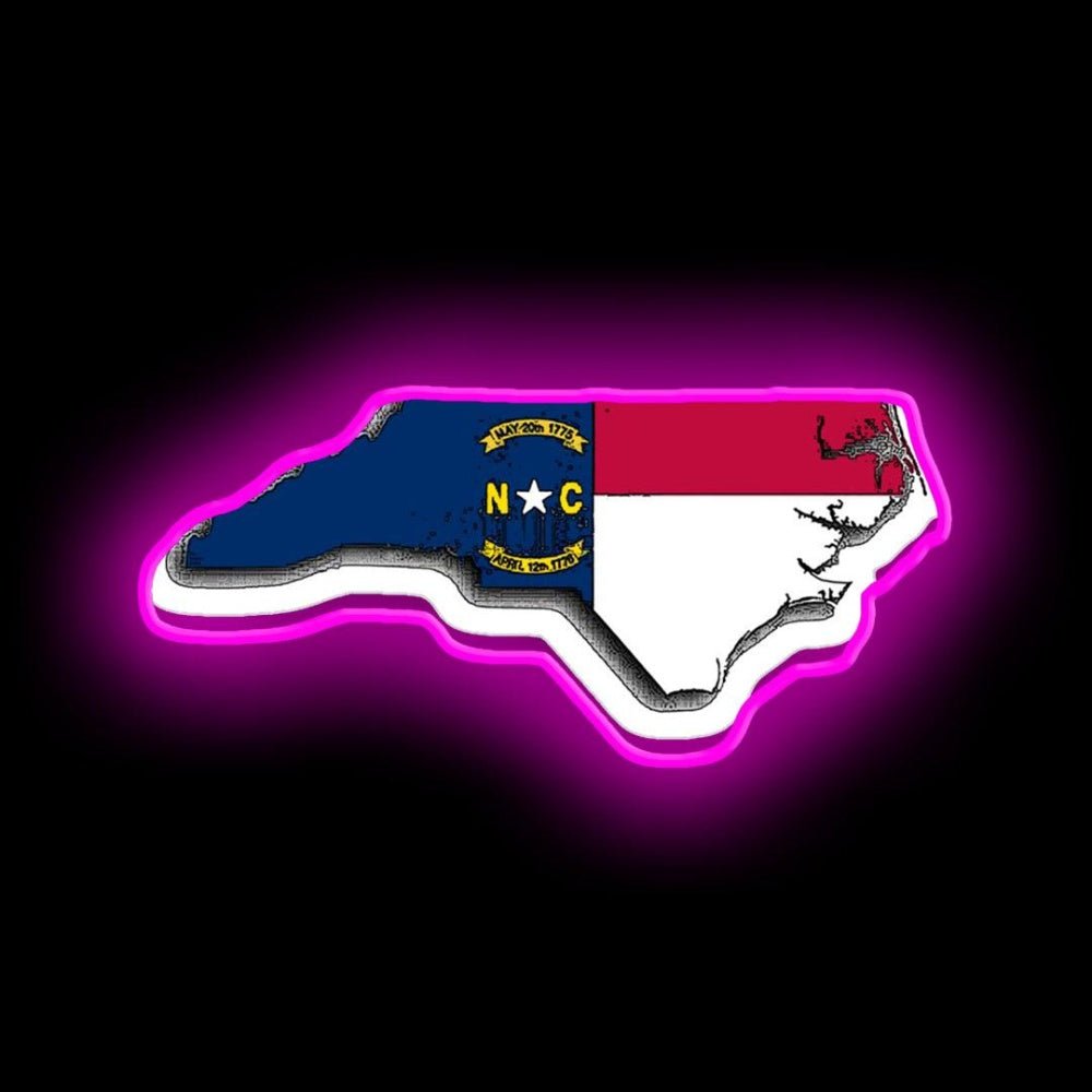 North Carolina Map With North Carolina State Flag Neon Sign - Shineneon