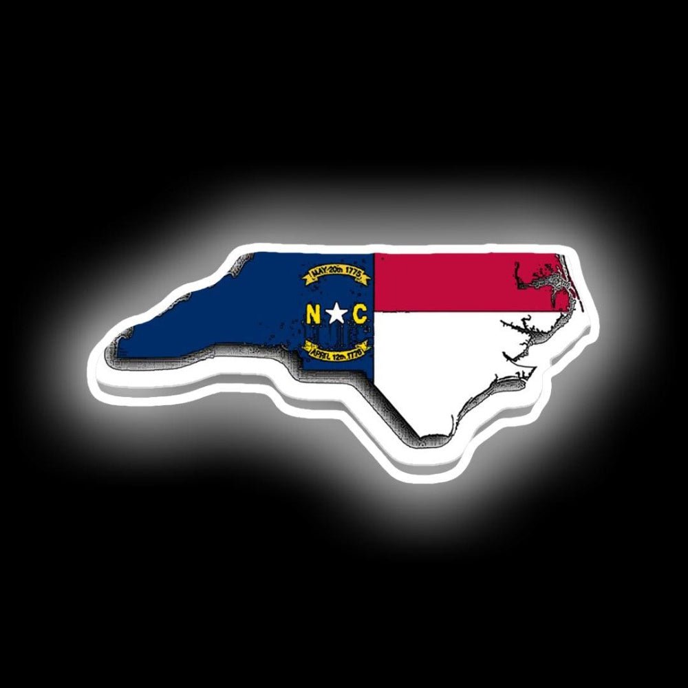 North Carolina Map With North Carolina State Flag Neon Sign - Shineneon