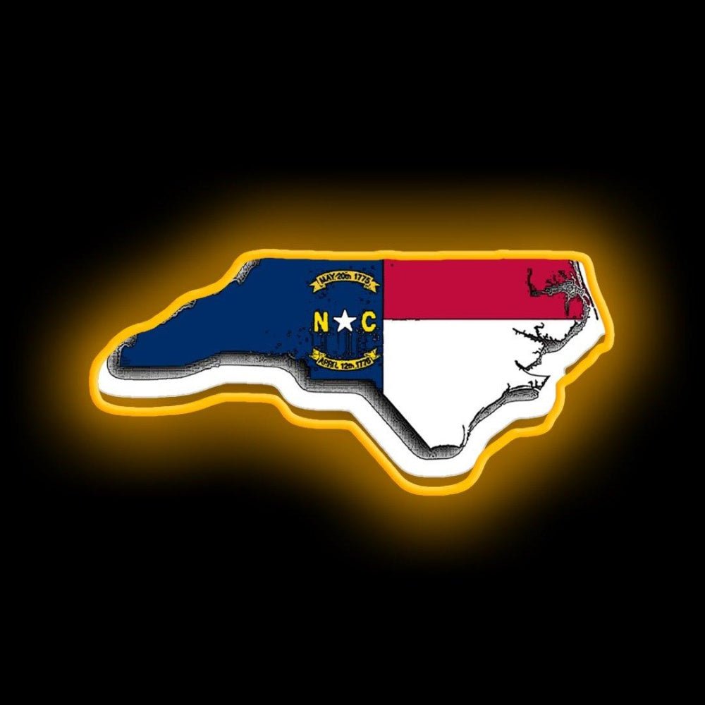 North Carolina Map With North Carolina State Flag Neon Sign - Shineneon