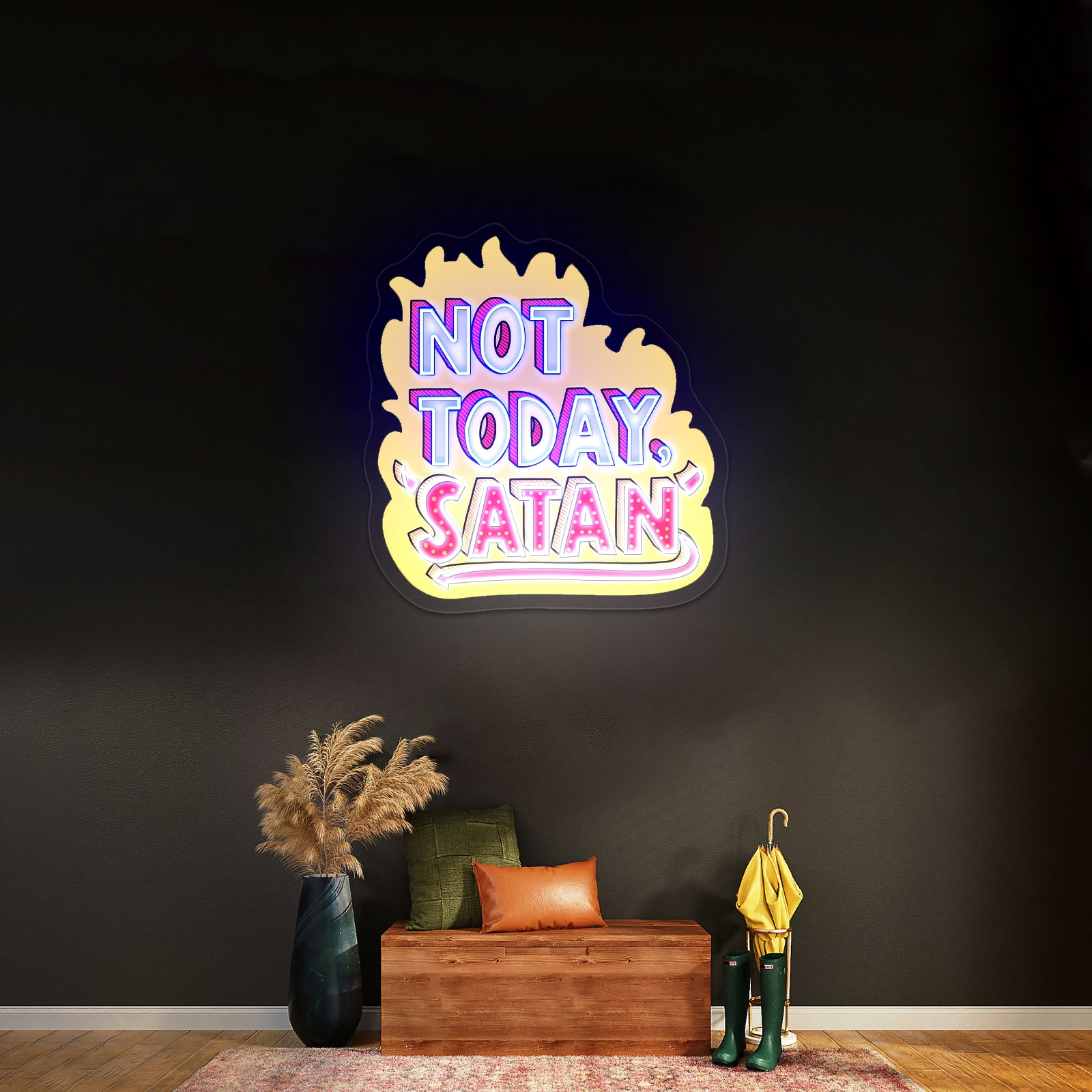 Not Today Satan Artwork Neon Signs For A Bar