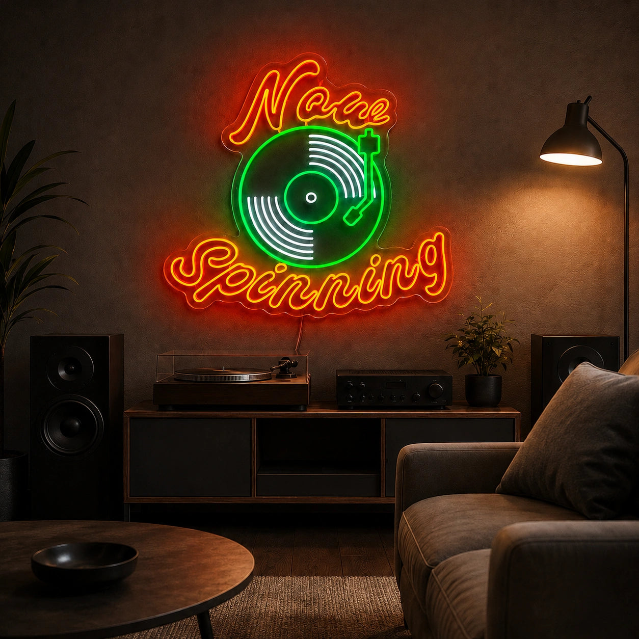 Now Spinning Record Player LED Neon Sign real lifestyle scene