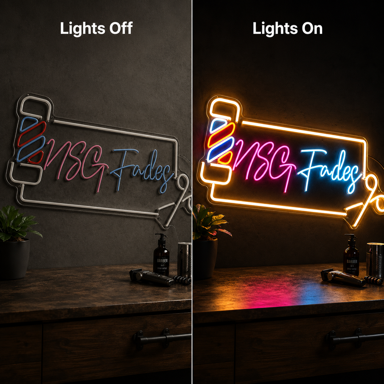 Nsg Fades LED Neon Sign - 06 Day Night Comparison
