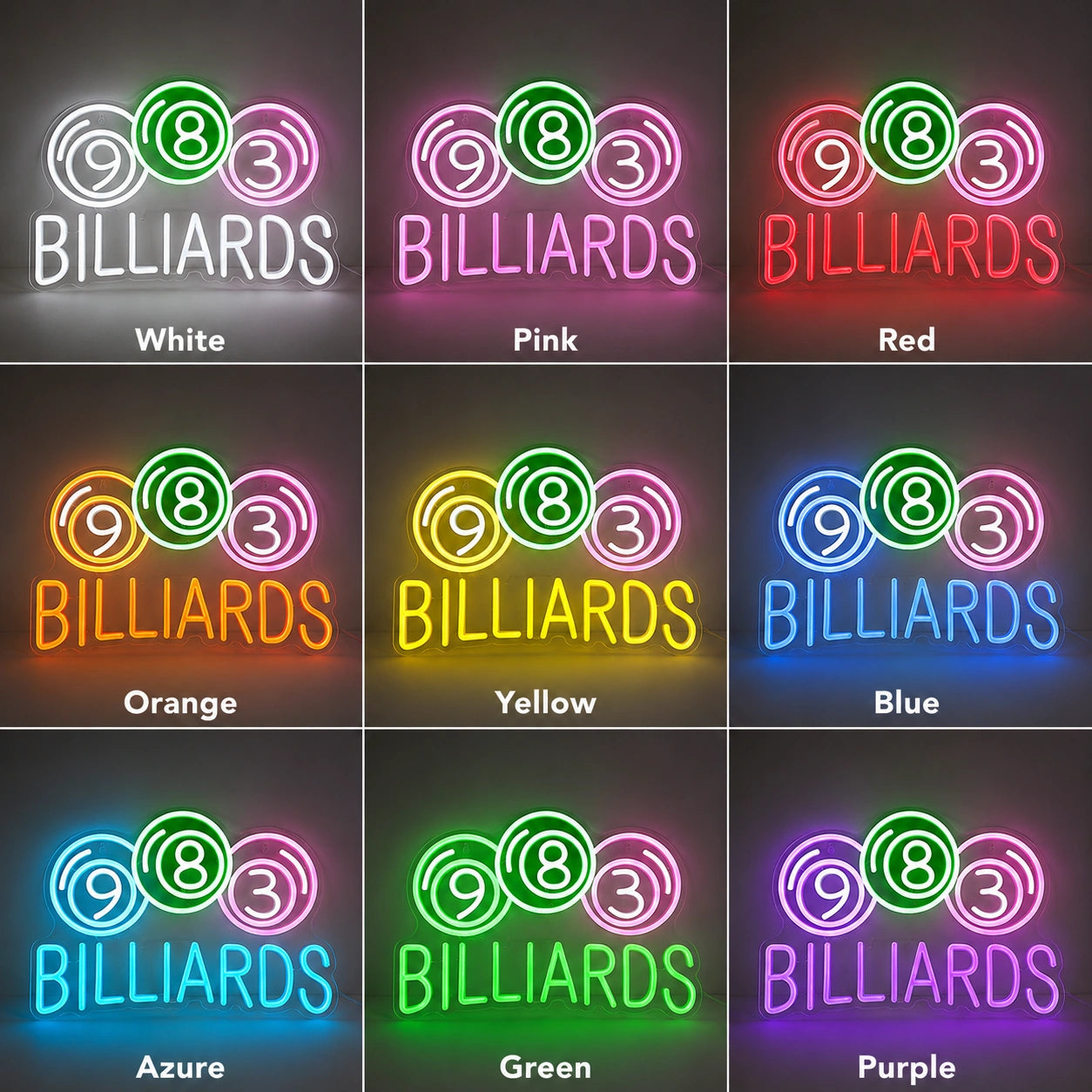 Numbered Billiards Balls Neon Sign LED Neon Sign color grid