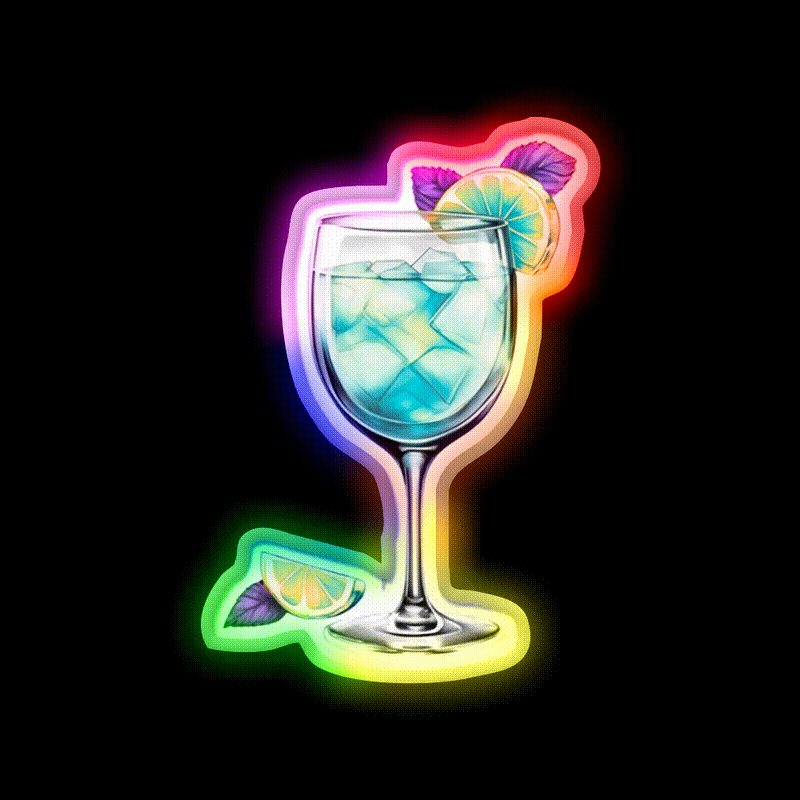 Ocean Abstract Cocktail Glass Cocktail Bar Decor Led Neon Sign Rgb Color