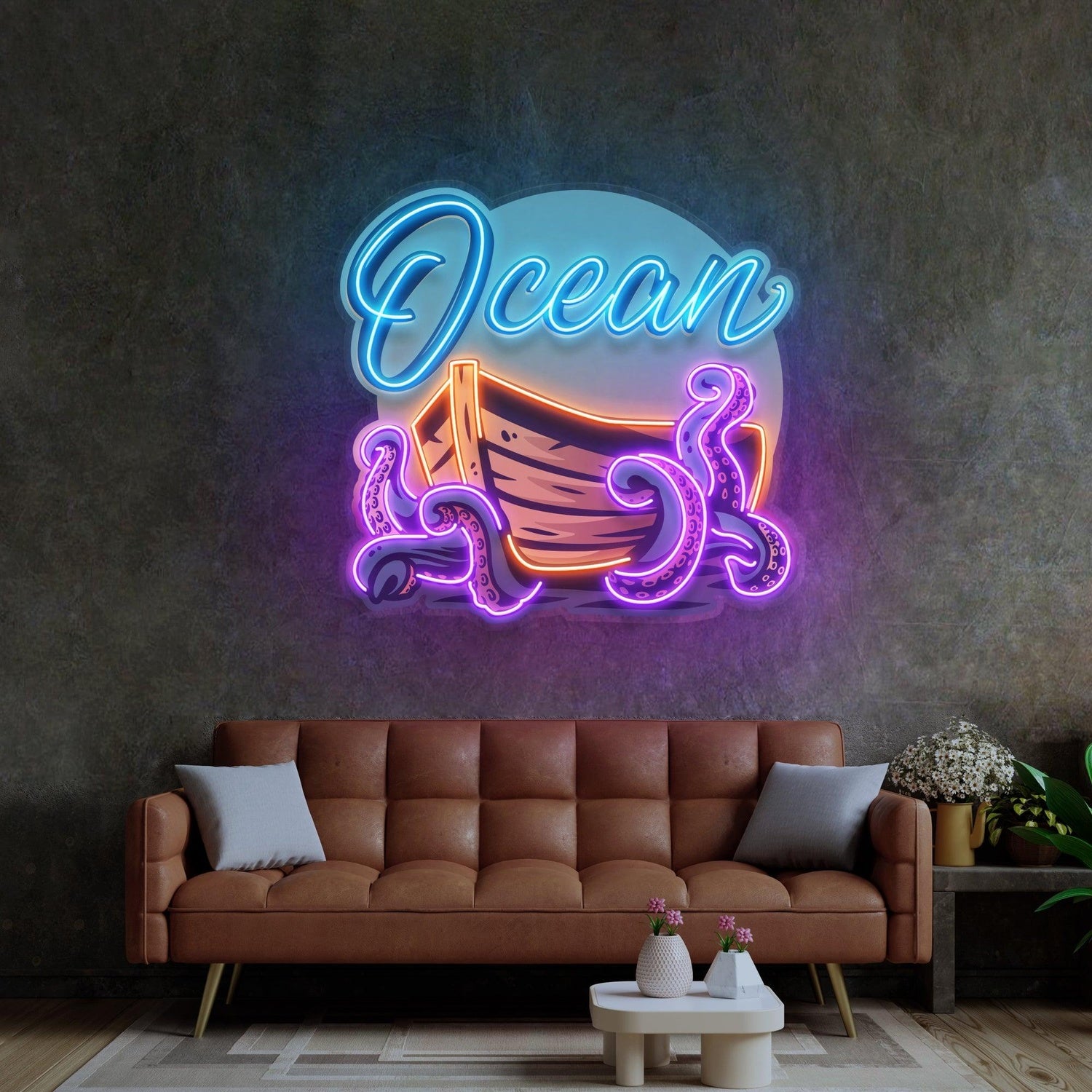 Ocean Labyrinth Ship And Octopus Uv Printed Led Neon Sign For Home Cafe Decor | Shineneon