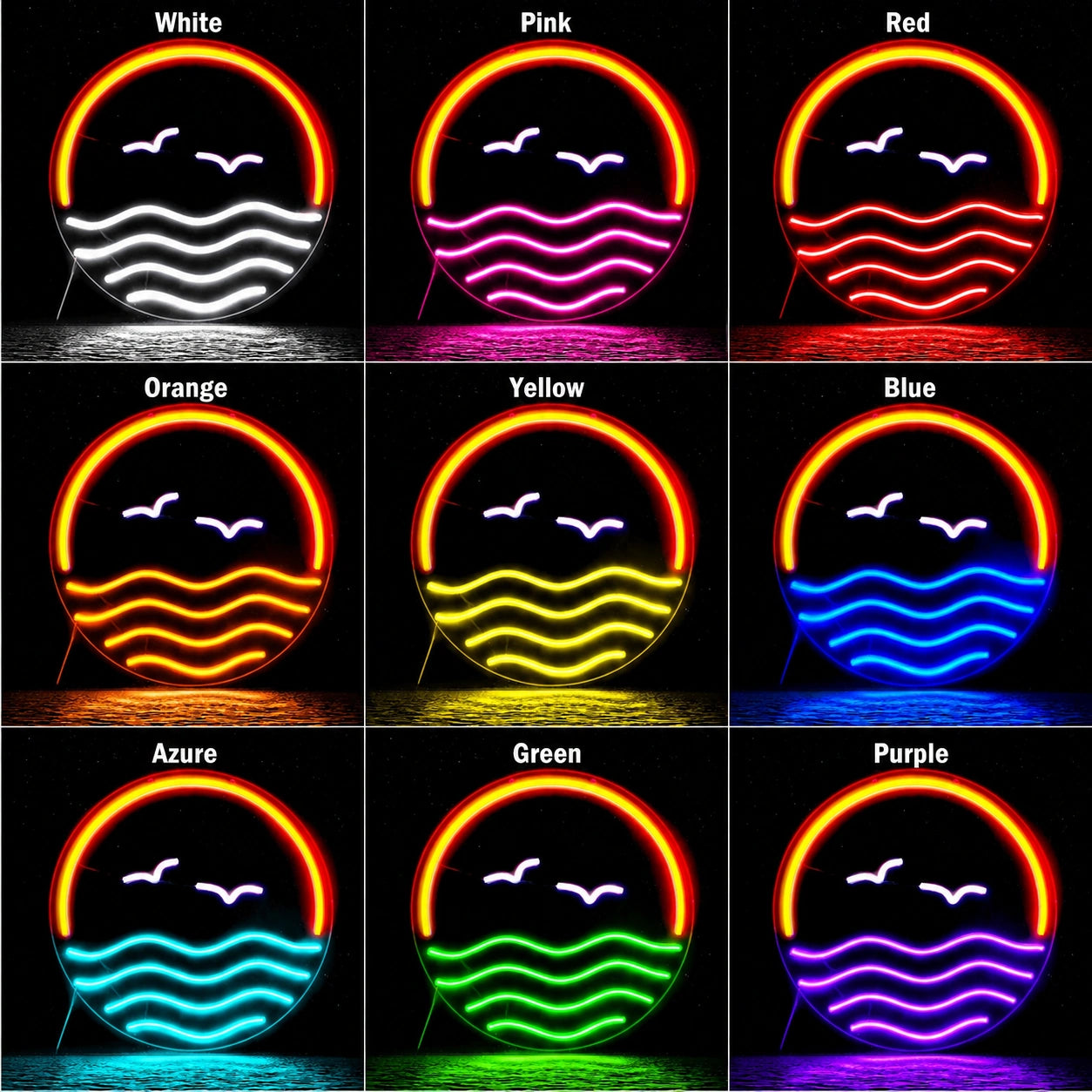 Ocean Sunset Neon Sign LED Neon Sign color grid