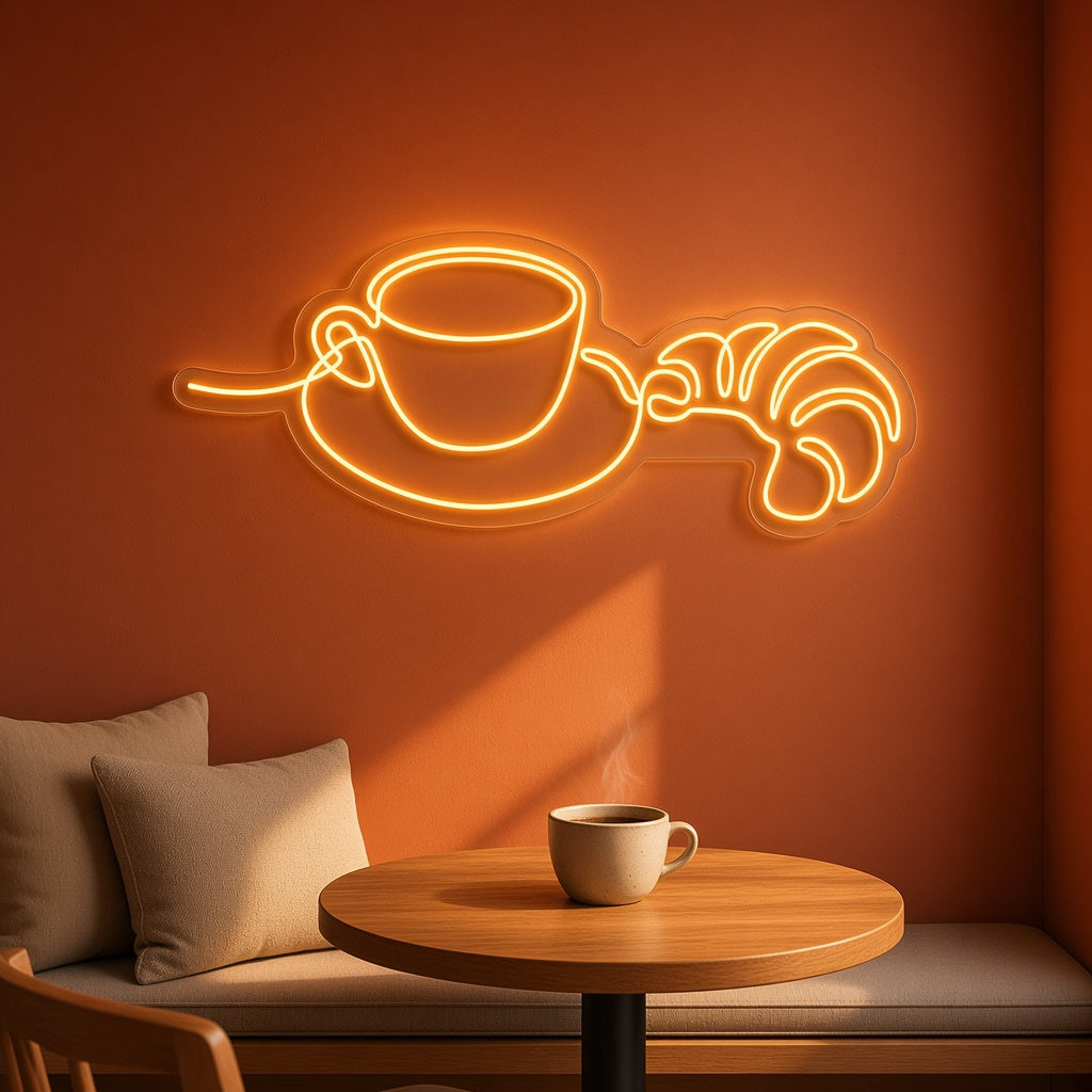 Coffee Cup and Croissant LED Neon Sign