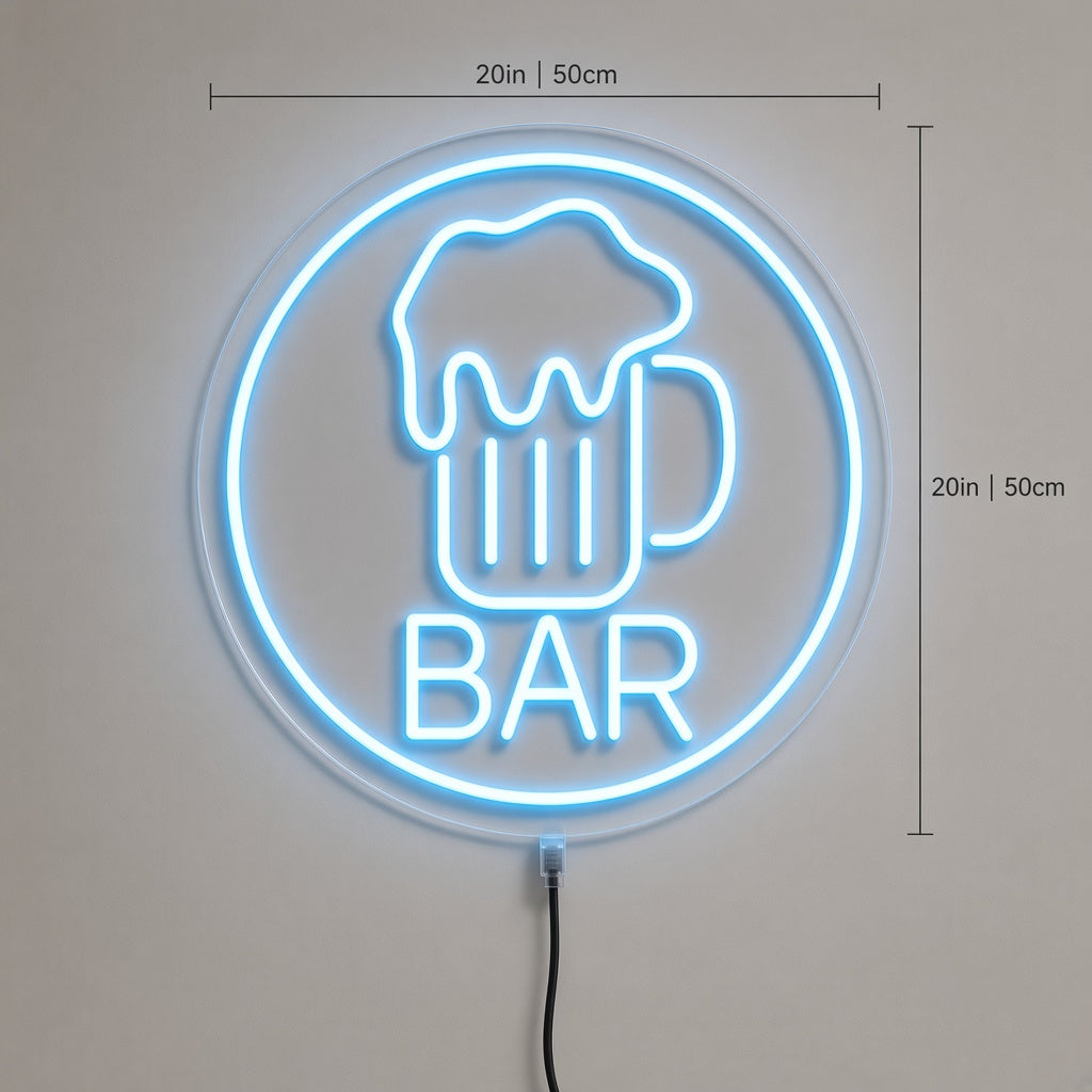 Bar with Beer Mug in a Circle LED Neon Sign