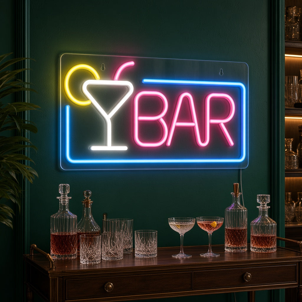 Bar with Cocktail Glass LED Neon Sign
